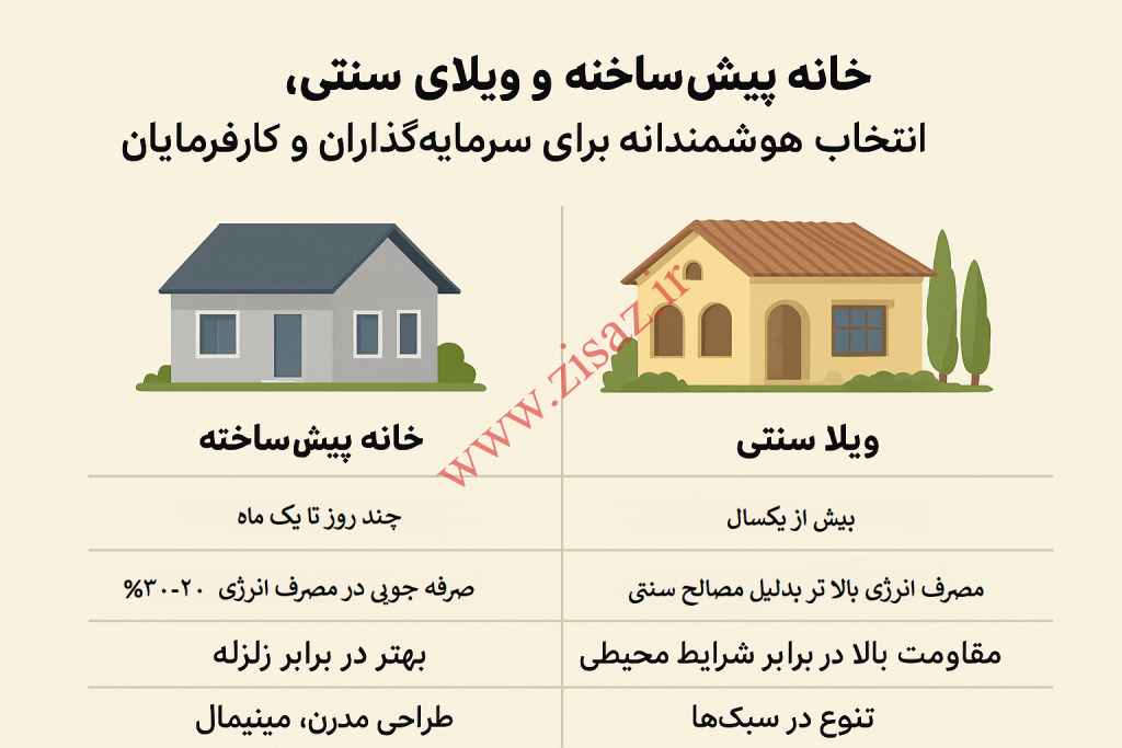 مقایسه خانه های پیشساخته و ویلای سنتی مقایسه خانه های پیشساخته و ویلای سنتی
